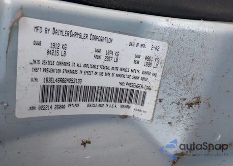 2002 Dodge Stratus Se Plus z USA, uszkodzony, nr VIN 1B3EL46R82N253133